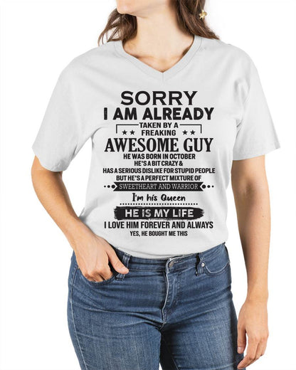 October - Sorry I Am Already Taken By A Freaking Awesome Guy - Gift For Your Girlfriend, Wife From Husband - DOAN10 (SKU10-98-10)