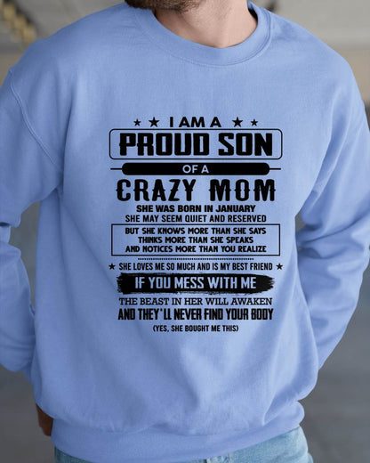 January - I Am A Proud Son Of A Crazy Mom – Gift For Son From Mom – DONN01 (SKU2603-204-01)