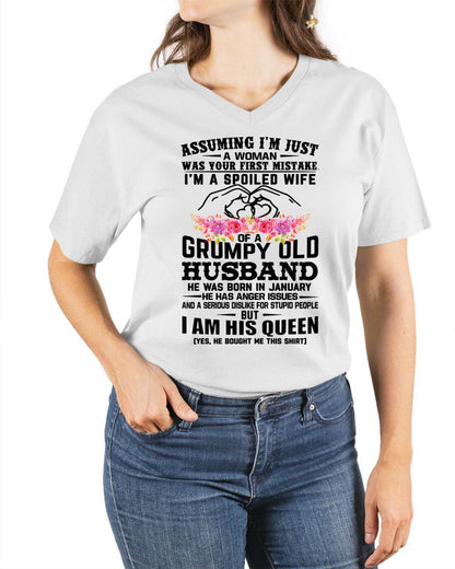 January - Spoiled Wife T-Shirt – Grumpy Old Husband Funny Tee - Perfect Gift From Husband - EBIL01 (SKU11-101-01)