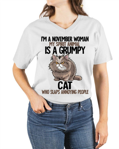 NOVEMBER - MY SPIRIT ANIMAL IS A GRUMPY CAT - BIRTHDAY SHIRT FOR WOMEN - EBIL11 (SKU12-278-11)