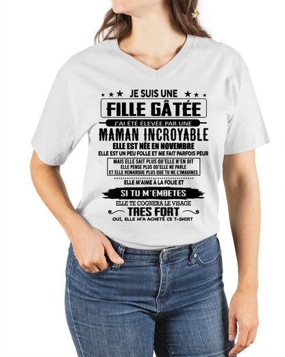 NOVEMBRE - T-SHIRT JE SUIS UNE FILLE CHANCEUSE – CADEAU TOUCHANT DE MAMAN INCROYABLE - frDONN11 (SKU26T-0190-11)