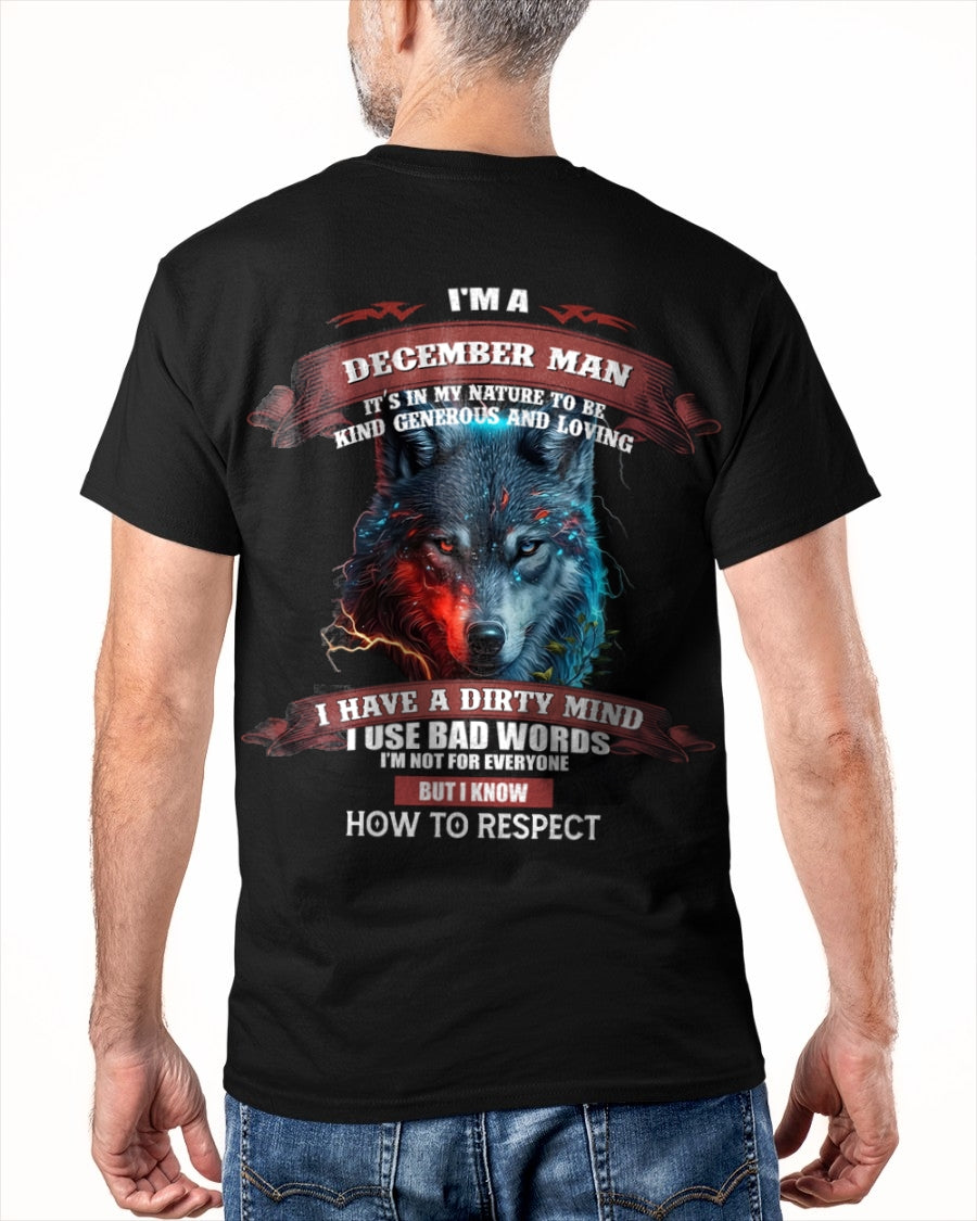 DECEMBER - KNOW HOW TO RESPECT - BIRTHDAY T-SHIRT FOR MEN - EBIL12 / male (SKU12-162-12)