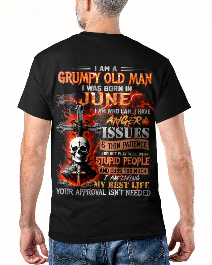 JUNE - GRUMPY OLD MAN T-SHIRT - FUNNY SKULL ANGER ISSUES TEE - PERFECT GIFT FOR MEN EBIL06 / male (SKU12-319-06)