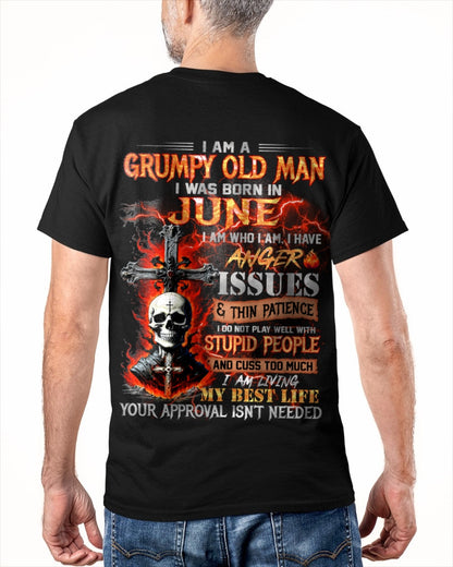 JUNE - GRUMPY OLD MAN T-SHIRT - FUNNY SKULL ANGER ISSUES TEE - PERFECT GIFT FOR MEN EBIL06 / male (SKU12-319-06)