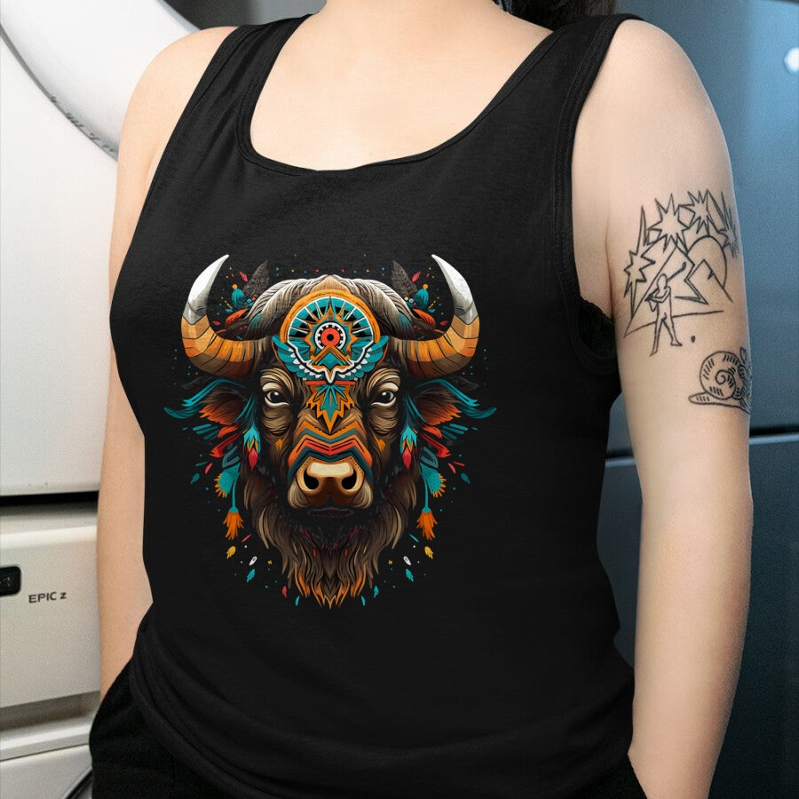 Native American T-Shirts, Vintage Native American Unisex T-Shirt/Hoodie/Sweatshirt HLT00 - American Flag - Bison American Buffalo Colorful Boho Native American Pattern T-Shirt
