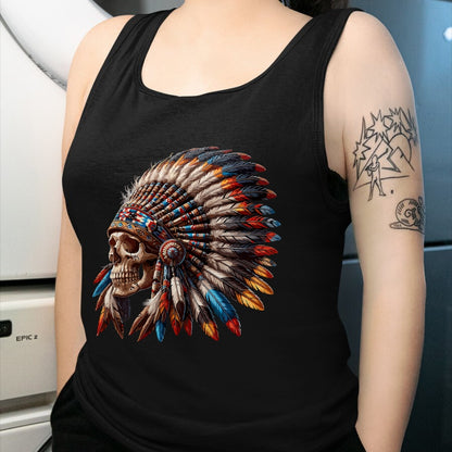 Native American T-Shirts, Vintage Native American Unisex T-Shirt/Hoodie/Sweatshirt HLT00 - Native American Indian Chief Skull Motorcycle Headdress T-Shirt (3)