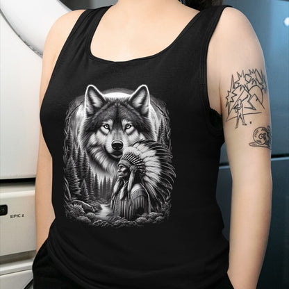 Native American T-Shirts, Vintage Native American Unisex T-Shirt/Hoodie/Sweatshirt HLT00 - Native American Indian and Wolf Feathers Chief Art T-Shirt (2)