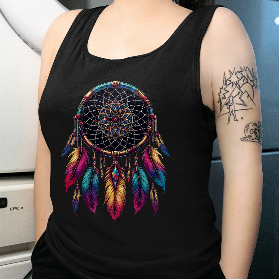 Native American T-Shirts, Vintage Native American Unisex T-Shirt/Hoodie/Sweatshirt HLT00 - American Flag - Colorful Dreamcatcher Feather Native American Indian Art T-Shirt (1)