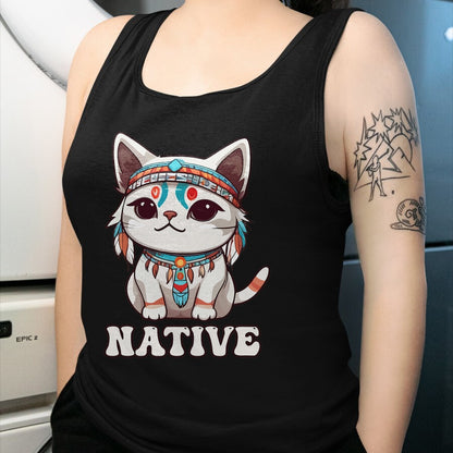 Native American T-Shirts, Vintage Native American Unisex T-Shirt/Hoodie/Sweatshirt HLT00 - American Flag - Cute American Native Indian Kawaii Cat Woman Girl T-Shirt
