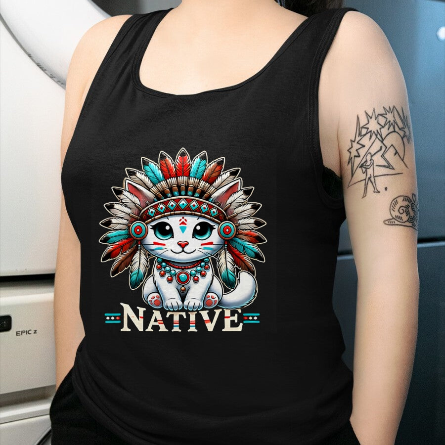 Native American T-Shirts, Vintage Native American Unisex T-Shirt/Hoodie/Sweatshirt HLT00 - Native American Day Cute American Native Indian Kawaii Cat T-Shirt (1)