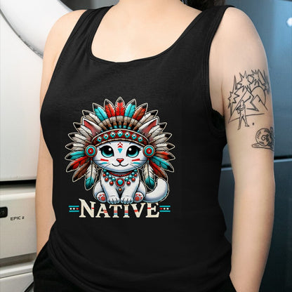 Native American T-Shirts, Vintage Native American Unisex T-Shirt/Hoodie/Sweatshirt HLT00 - Native American Day Cute American Native Indian Kawaii Cat T-Shirt (1)