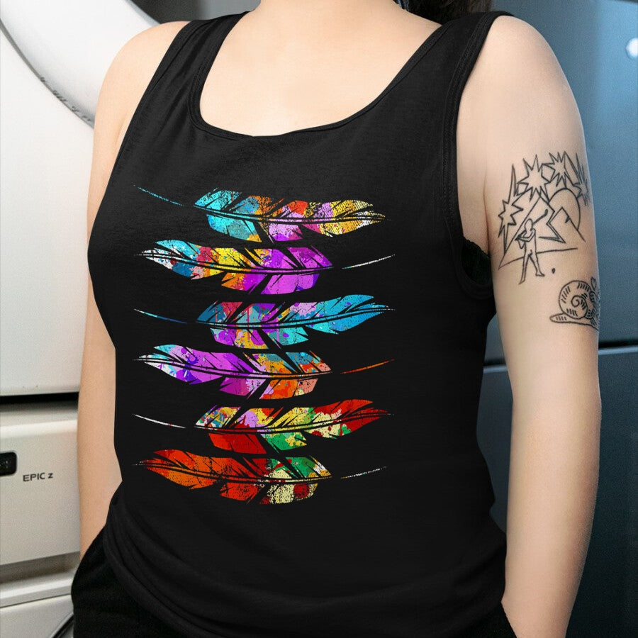 Native American T-Shirts, Vintage Native American Unisex T-Shirt/Hoodie/Sweatshirt HLT00 - Indigenous Heritage Colorful Feathers Indian Native American T-Shirt (1)