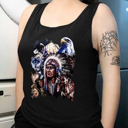 Native American T-Shirts, Vintage Native American Unisex T-Shirt/Hoodie/Sweatshirt HLT00 - American Flag - American Indigenous Art Native Indian Chief Headdress T-Shirt (1)