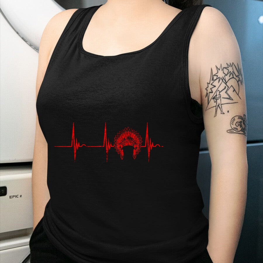 Native American T-Shirts, Vintage Native American Unisex T-Shirt/Hoodie/Sweatshirt HLT00 - Native American Headdress Indian Chief Heartbeat EKG Pulse T-Shirt