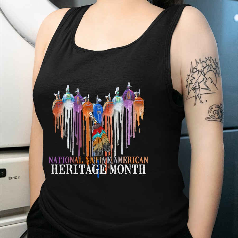Native American T-Shirts, Vintage Native American Unisex T-Shirt/Hoodie/Sweatshirt HLT00 - National Native American Heritage Month Heart Watercolor T-Shirt (1)