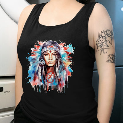 Native American T-Shirts, Vintage Native American Unisex T-Shirt/Hoodie/Sweatshirt HLT00 - Native American day indigenous girl with feathers T-Shirt (1)