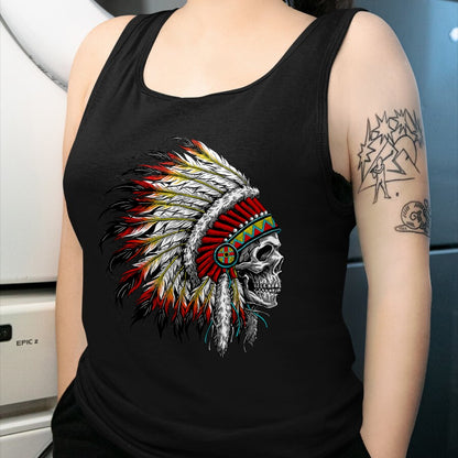 Native American T-Shirts, Vintage Native American Unisex T-Shirt/Hoodie/Sweatshirt HLT00 - Native American Indian Chief Skull Motorcycle Headdress T-Shirt (1)