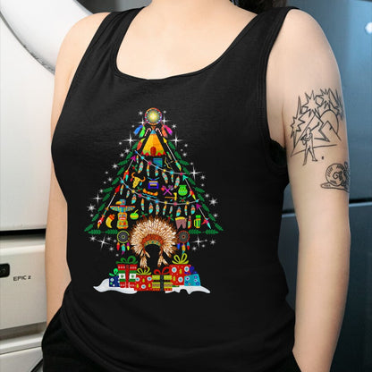 Native American T-Shirts, Vintage Native American Unisex T-Shirt/Hoodie/Sweatshirt HLT00 - American Flag - Christmas Tree Native American Tribe T-Shirt (1)