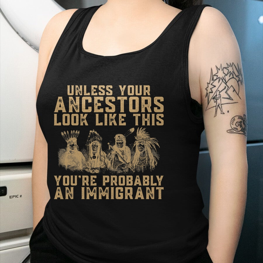 Native American T-Shirts, Vintage Native American Unisex T-Shirt/Hoodie/Sweatshirt HLT00 - American Flag - American Indian You're Probably An Immigrant T-Shirt (1)