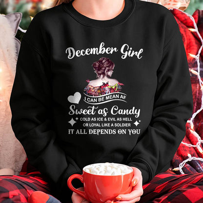 December Girl T-Shirt – Sweet As Candy, Cold As Ice - Birthday Gift for Women - EBIL12 (SKU26T-01-38-12)
