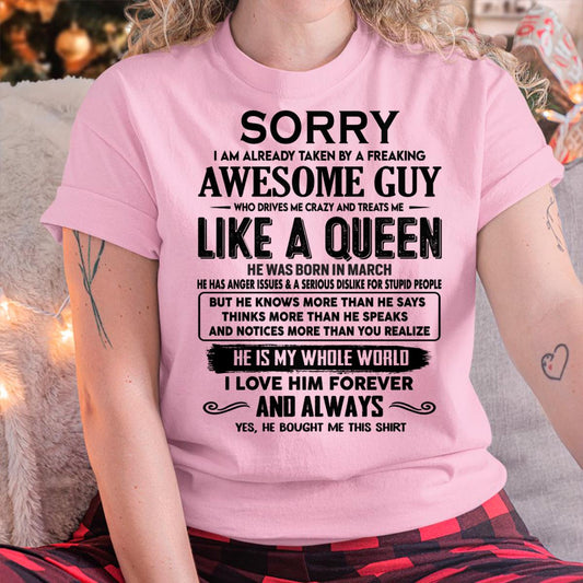 March - Sorry I am already taken by a freaking awesome guy - Gift for Wife From Husband - EBIL03 (SKU-SRG-03)