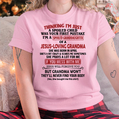 Christian Girl Shirt – Spoiled by Grandma April Edition – From Grandma to Granddaughter EBIL04 (SKU07-181-04)