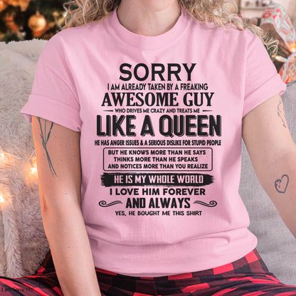 Sorry I am already taken by a freaking awesome guy - Gift for Wife From Husband - EBIL00 (SKU08-25-00)