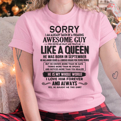 September - Sorry I am already taken by a freaking awesome guy - Gift for Wife From Husband - Ebil09 (SKU08-25-09)