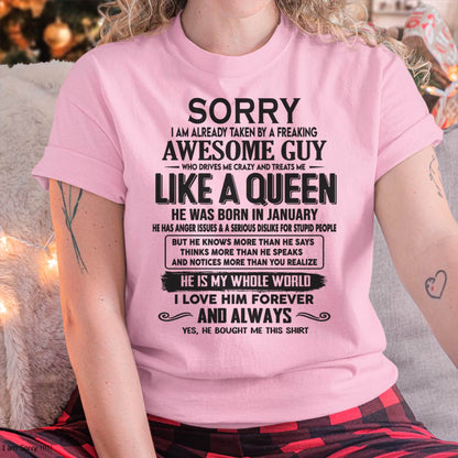 January - Sorry I am already taken by a freaking awesome guy - Gift for Wife From Husband - Ebil01 (SKU08-25-01)