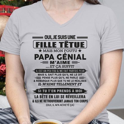 Oui, je suis une fille têtue – T-shirt | Cadeau d’anniversaire de papa pour sa fille - EBIL00 / fr00 (SKU12-197)