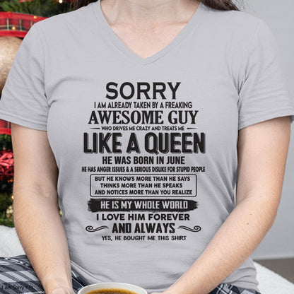 June - Sorry I am already taken by a freaking awesome guy - Gift for Wife From Husband - EBIL06 (SKU08-25-06)